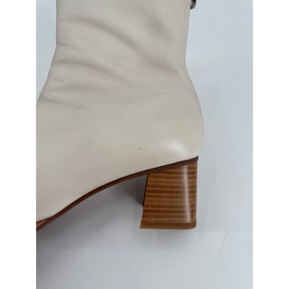 Ivory Leather Mid Block Heel Ankle Boots With Rear Zip Closure Womens Size 8.5 - Picture 9 of 12